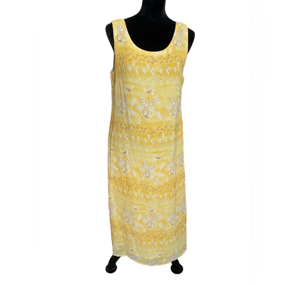 Barcellini Sleeveless Maxi Dress Multicolor Side Slit Yellow/White Size 9/10